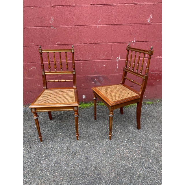 Pair of French Early 20th Century Louis XVI Style Caned Side Chairs With Brass Detail For Sale - Image 13 of 13