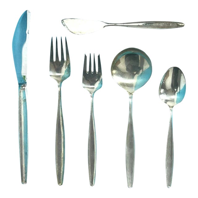 Circa 1950s Georg Jensen Sterling Silver "Cypress" Flatware, Service for Twelve- 93 Pieces For Sale