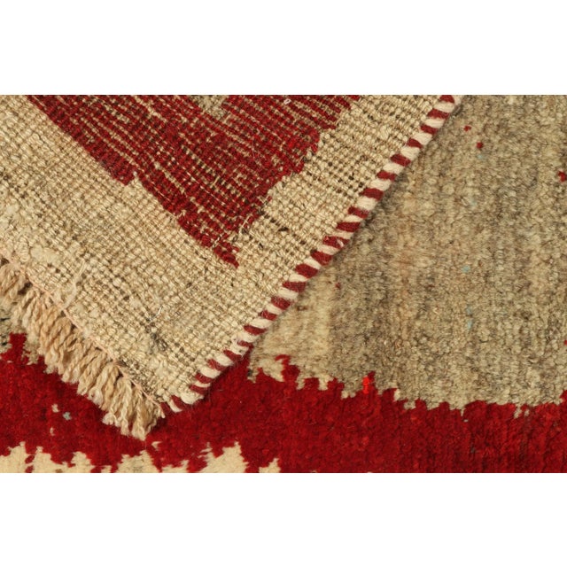 Textile 1950s Vintage Gabbeh Tribal Rug in Beige-Brown Open Field With Red Border For Sale - Image 7 of 8