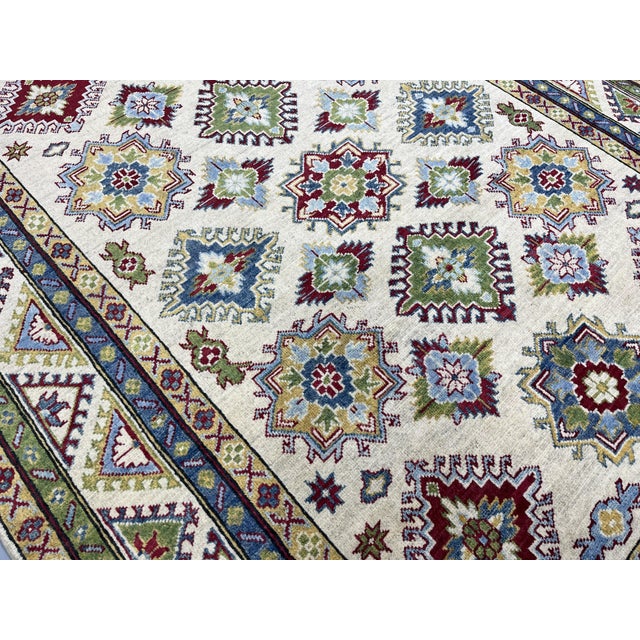 Ivory Kazak Wool Rug With Colorful Medallions, 5'6" X 7'6" For Sale - Image 9 of 14