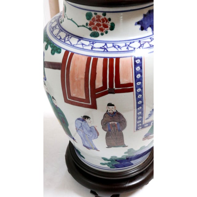 Monumental Mid 20th Century Collectible Hand Painted Temple Jar Lamp on
