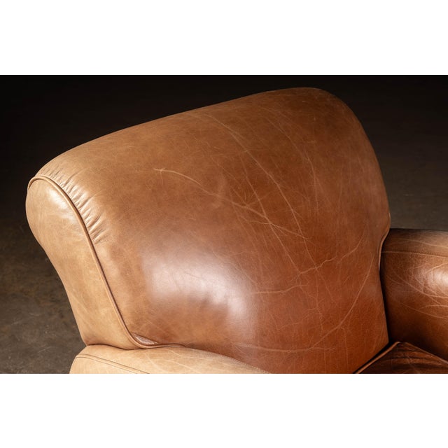 Animal Skin Late 20th Century Leather Club Chair With Ottoman in Beige by Preston Hill For Sale - Image 7 of 10