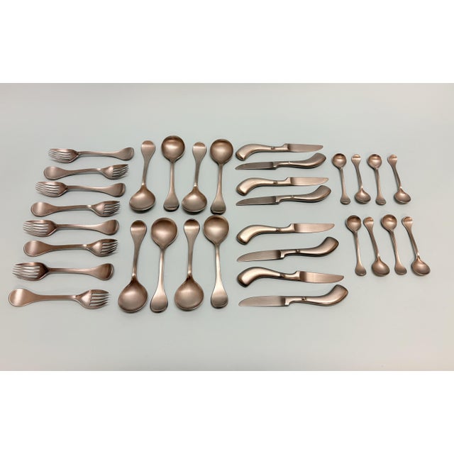 Rare 32-piece cutlery set "galb 4040" in brushed stainless steel. Designed by m. Held, 1976, manufactured by chabanne s.a....