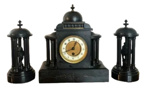 Antique Victorian 8 Day Movement Marble Clock Set, 1860, Set of 3