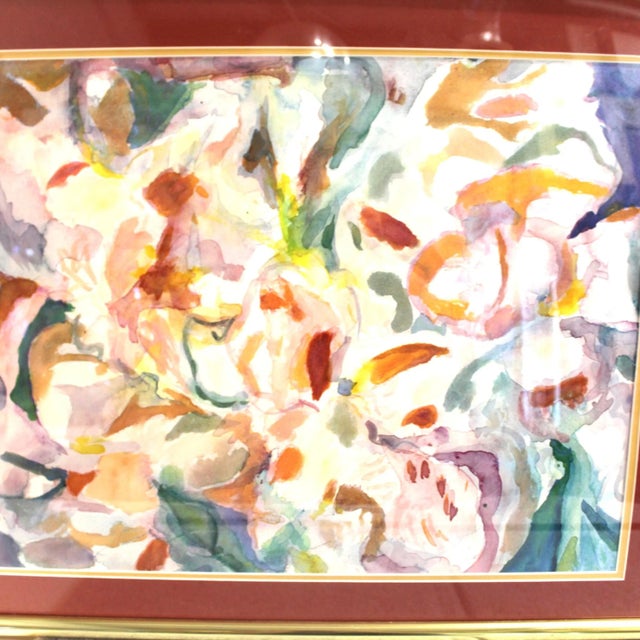1980s Large Watercolor Wall Art | Abstract Iris Flowers For Sale - Image 4 of 6