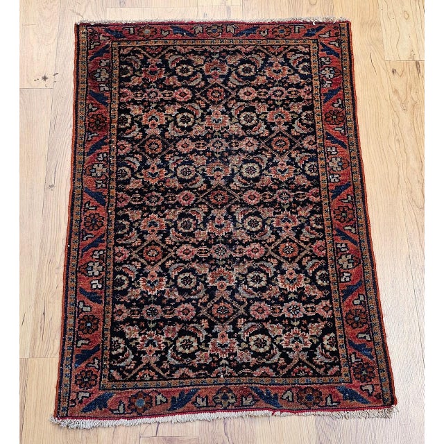 Antique Persian Farahan Accent Rug, Hand-Knotted Wool, Allover Herati Pattern, Navy & Red, 2x3 For Sale - Image 10 of 10