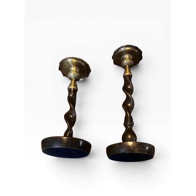 Vintage Maitland-Smith Attributed Barley Twist Pillar Candlestick Holders- Set of 2 For Sale In Boston - Image 6 of 8