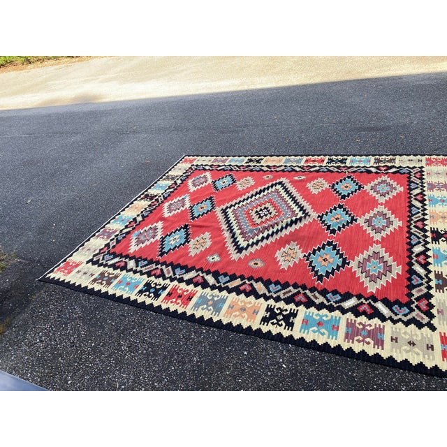 Mid 20th Century Large Vintage Kilim Turkish Rug For Sale - Image 5 of 9