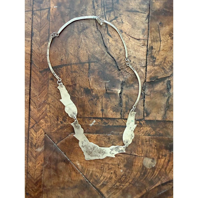 1960s Vintage Mexican Alpaca Silver Necklace Turquoise Inlay For Sale - Image 5 of 11