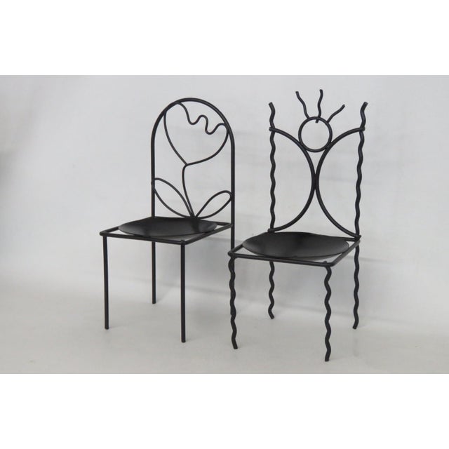 Abstract Metal Candle Holders Pair of 2 Decorative Chair Wire Design Black Finish 5037b For Sale - Image 3 of 14