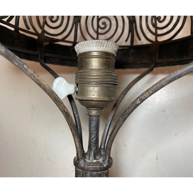 Rare Antique Art Deco Handmade Wrought Forged Steel Iron Electric Table Lamp For Sale - Image 14 of 17