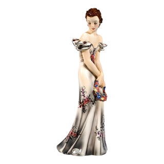 Summer Evening Lady with Wreath of Flowers from Goldscheider, Vienna, Austria, 1939 For Sale