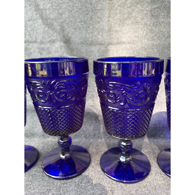 Vintage Cobalt Blue Goblets Set of 5 For Sale - Image 4 of 16