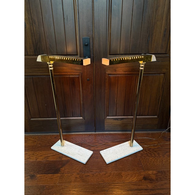 Metal Vintage Postmodern Lucite and Brass Floor Lamps - Pair For Sale - Image 7 of 12