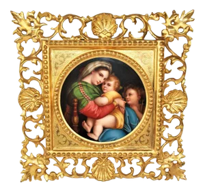 1920s Hand Painted Tile of the Madonna Della Seggiola, Framed
