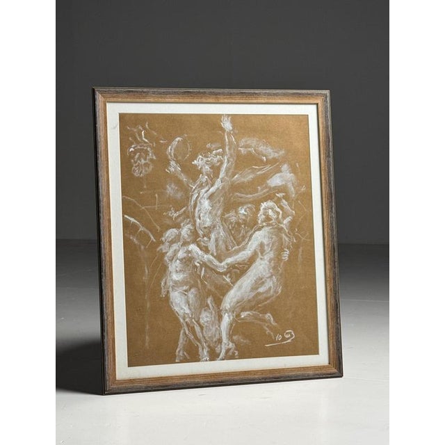 Unknown, Mythological Scene, Chalk on Paper, Framed For Sale - Image 13 of 13