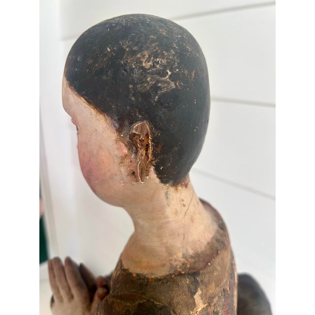 Printmaking Materials 19th Century 26" Tall Portugese Virgin Mary Carved Statue For Sale - Image 7 of 12