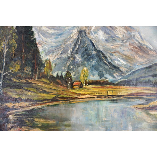 Impressionist Vintage Bavarian Lake Landscape in European Style For Sale - Image 3 of 6