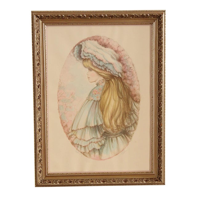 Mary Vickers Handcolored Lithograph, 'Golden Tresses' For Sale