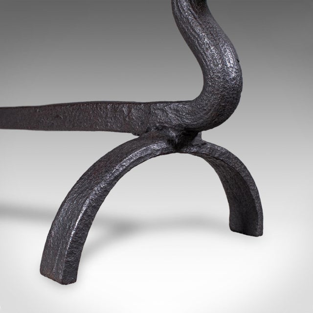 Pair of Antique Andirons, English, Wrought Iron, Fire Dog, Blacksmith, Victorian For Sale - Image 9 of 10