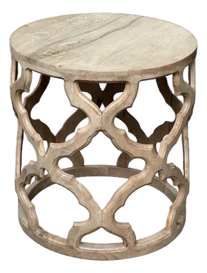 Bleached Elmwood Side Table - Quatrefoil Pattern