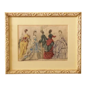 Antique Victorian Women's Fashion Engraving, Custom Framed