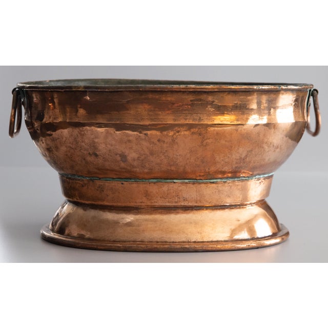 18th Century French Copper Oval Wine Cooler Champagne Bucket Jardiniere Centerpiece For Sale - Image 4 of 9