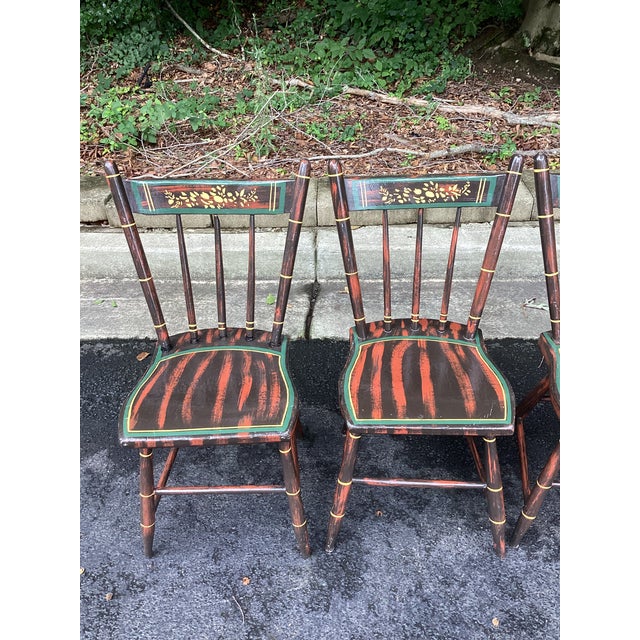 Farmhouse Vintage Hand-Painted Faux Bamboo Dining Chairs – Set of 4 For Sale - Image 3 of 7