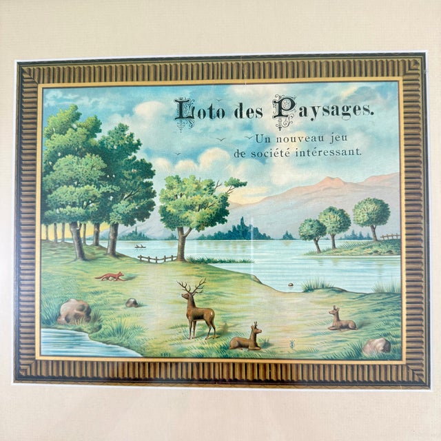 Wood Loto Des Paysages French Game Box Lid, Chromolithograph, Framed, Circa 1900 For Sale - Image 7 of 12