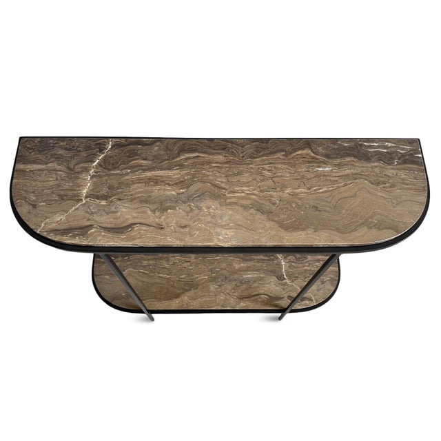 Modern Rounded Taupe Marble & Iron Console Table For Sale - Image 10 of 12