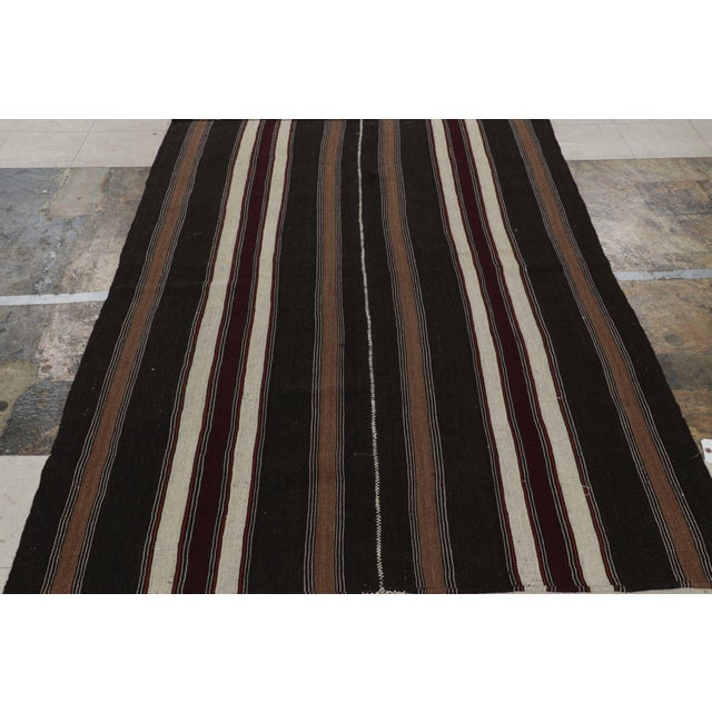 Turkish Vintage Turkish Kilim Rug in Brown, Black & White Stripes - Rug & Kilim For Sale - Image 3 of 7