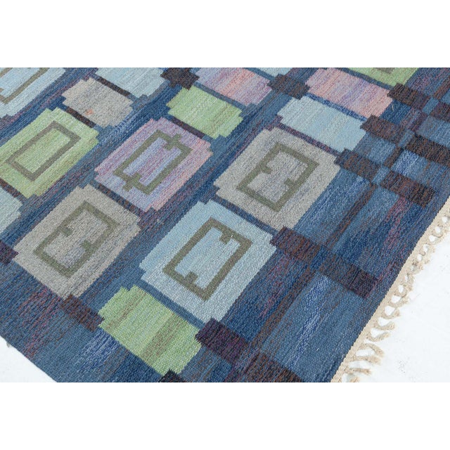 Blue Scandinavian Vintage Flatweave Rug – "Spise Hall" By Judith Johansson For Sale - Image 8 of 9