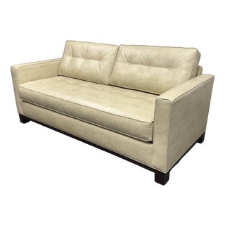Queen Size Mid-Century Modern Vegan Leather Tufted Sleeper Sofa For Sale