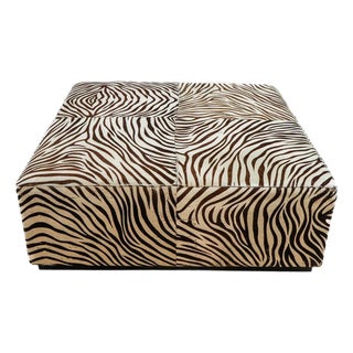 Zebra Pattern Horse Hair Oversize Square Ottoman For Sale