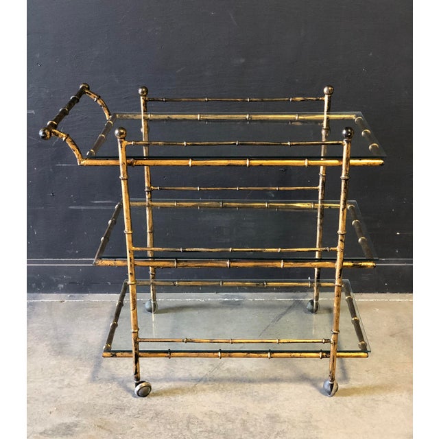 Vintage Gold Gilt Metal Three Tier Bamboo Bar Cart Chairish