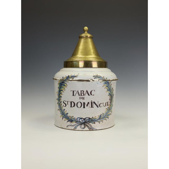 Fine 19th Century French Faience Blue & White Ceramic Tobacco Jar, ‘Tabac’ This is an exceptional mid-to-late 19th-century...