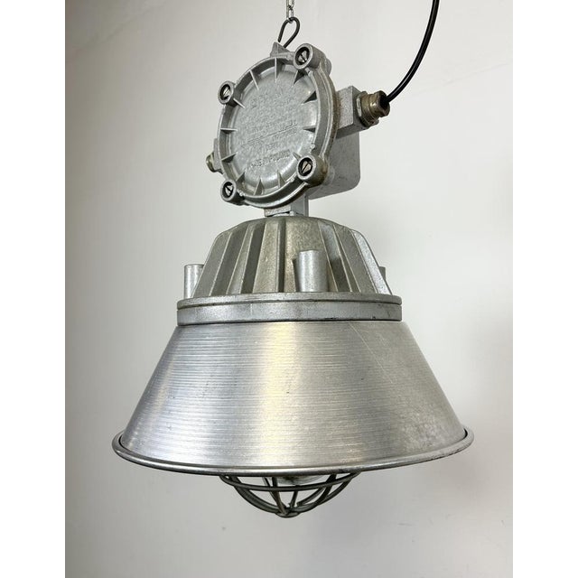 Metal Large Industrial Cast Aluminium Cage Pendant Light from Polam Wilkasy, 1970s For Sale - Image 7 of 18