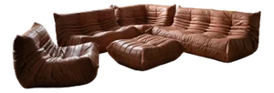 Brown Leather Togo Living Room Set by Michel Ducaroy for Ligne Roset, Set of 5
