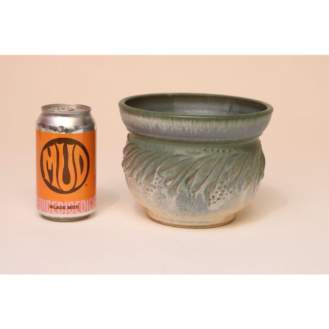 Ceramic Petite Vintage Green and Blue Incised Ceramic Planter Vase by Deanna Nichols For Sale - Image 7 of 18