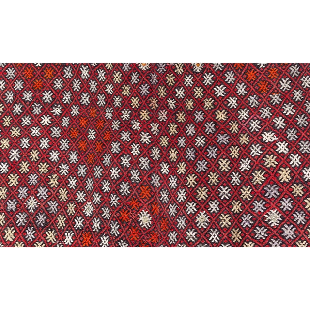 Mid-20th Century handmade vintage rag rug. Size: 7'0" × 11'10" (213 × 360 cm) Color: Beige, black, blue, orange, red,...