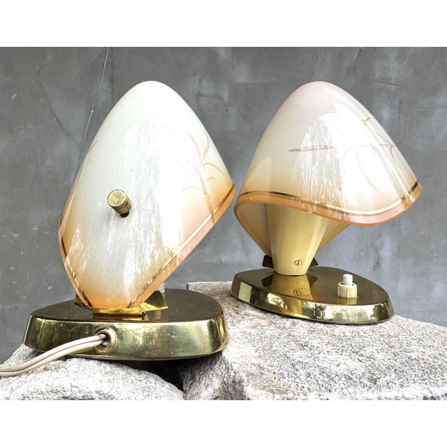 Austrian Brass and Hand-Painted Glass Table Lamps by Rupert Nikoll, 1950s, Set of 2 For Sale - Image 10 of 17