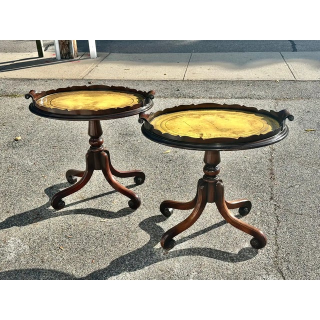 Pair of Chic Regency Style or Hollywood Regency Tray Top Side Tables. Trays Top attached to Mahogany Bases with Four...