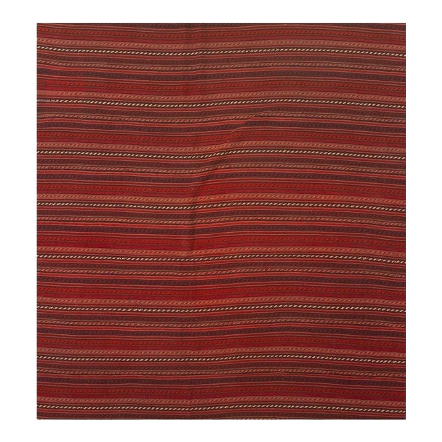 1950s Vintage Square Turkish Decorative Kilim Hand-Woven Wool Rug (6'9" X 6'9") For Sale