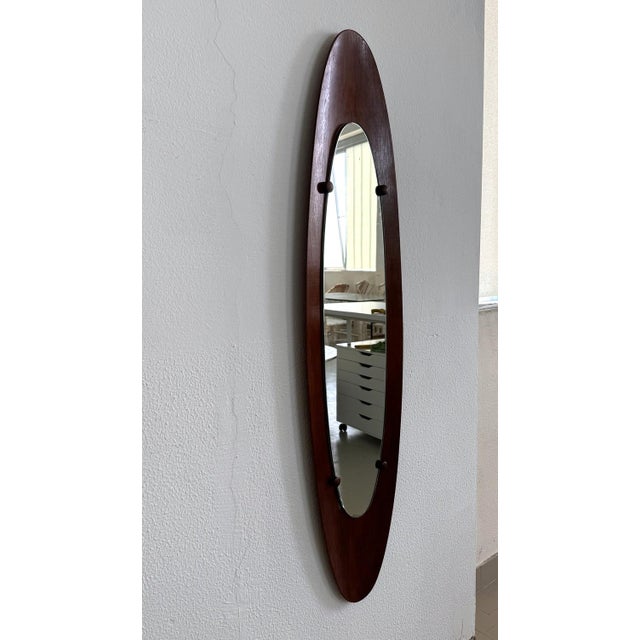 Mid-Century Modern Italian Teak Bentwood Wall Mirror, 1950s For Sale - Image 3 of 13