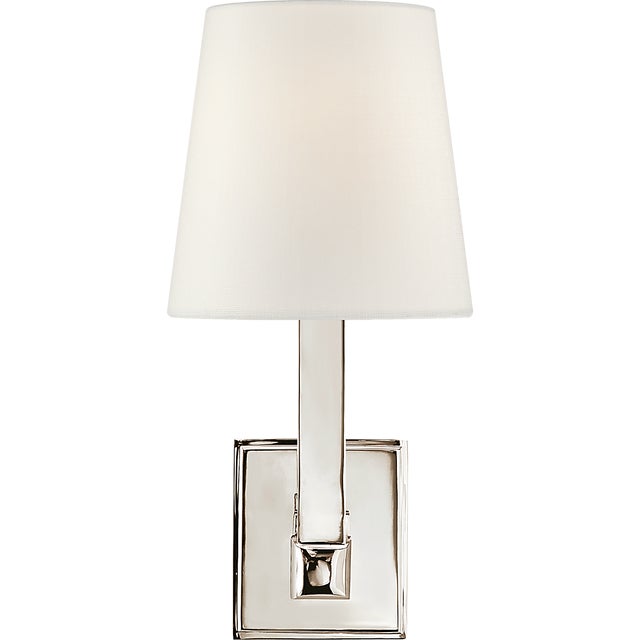 Square Tube Single Sconce in Polished Nickel with Linen Shade Designer: Chapman & Myers Finish: Polished Nickel Height:...