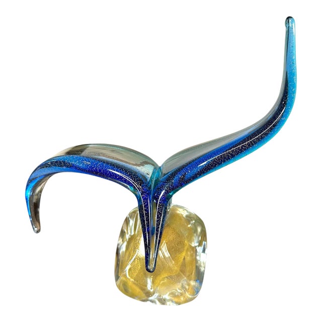 Murano Bird Art Glass Sculpture With Blue & Gold Aventurine by Sandro Frattini, 21/70 For Sale