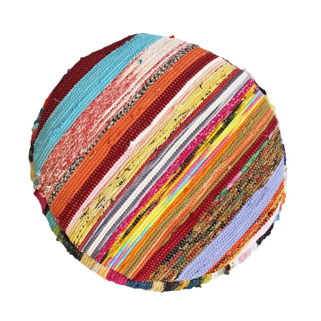 Vintage original Indian sari cloth remnants hand woven to create a fun and colorful pouf / stool / ottoman. Each is...