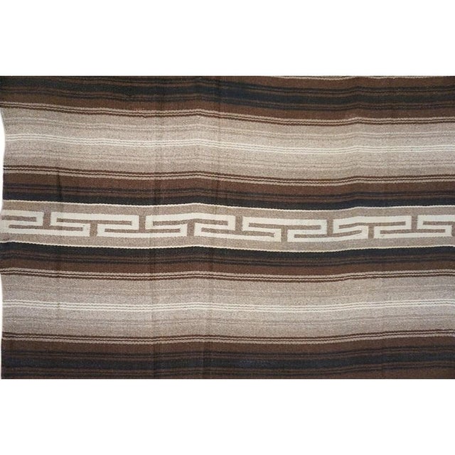 Textile 1930s Antique Brown Tribal Medallion Navajo American Geometric Flat Weave Rug For Sale - Image 7 of 10