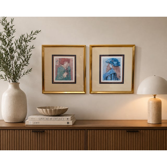 This elegant coordinated pair of limited-edition lithographs by accalaimed American artist Barbara A. Wood (1926-2023)...