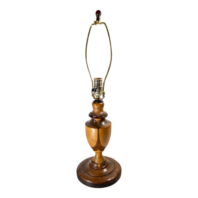 19th Century American Folk Art Turned Parquetry Wood Table Lamp For Sale